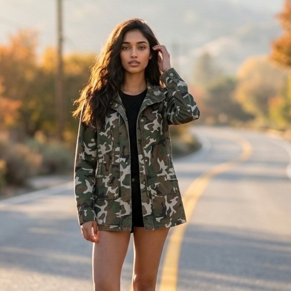 Love Tree Womens Military Style Camo Jacket Green Cotton Gorpcore Utility Size S